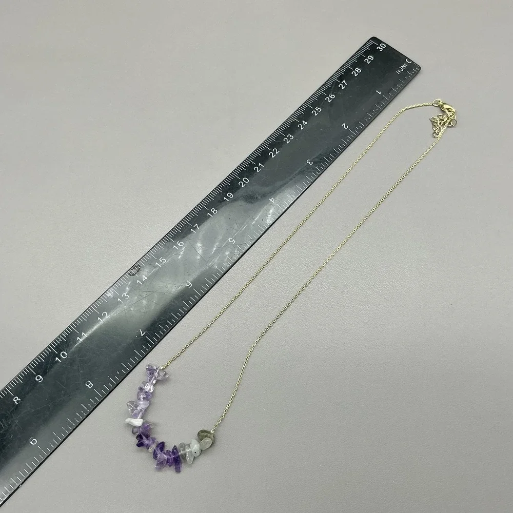Necklace Gold‎ Tone Purple Amethyst Gemstone Beaded Bar Chain Womens Jewelry